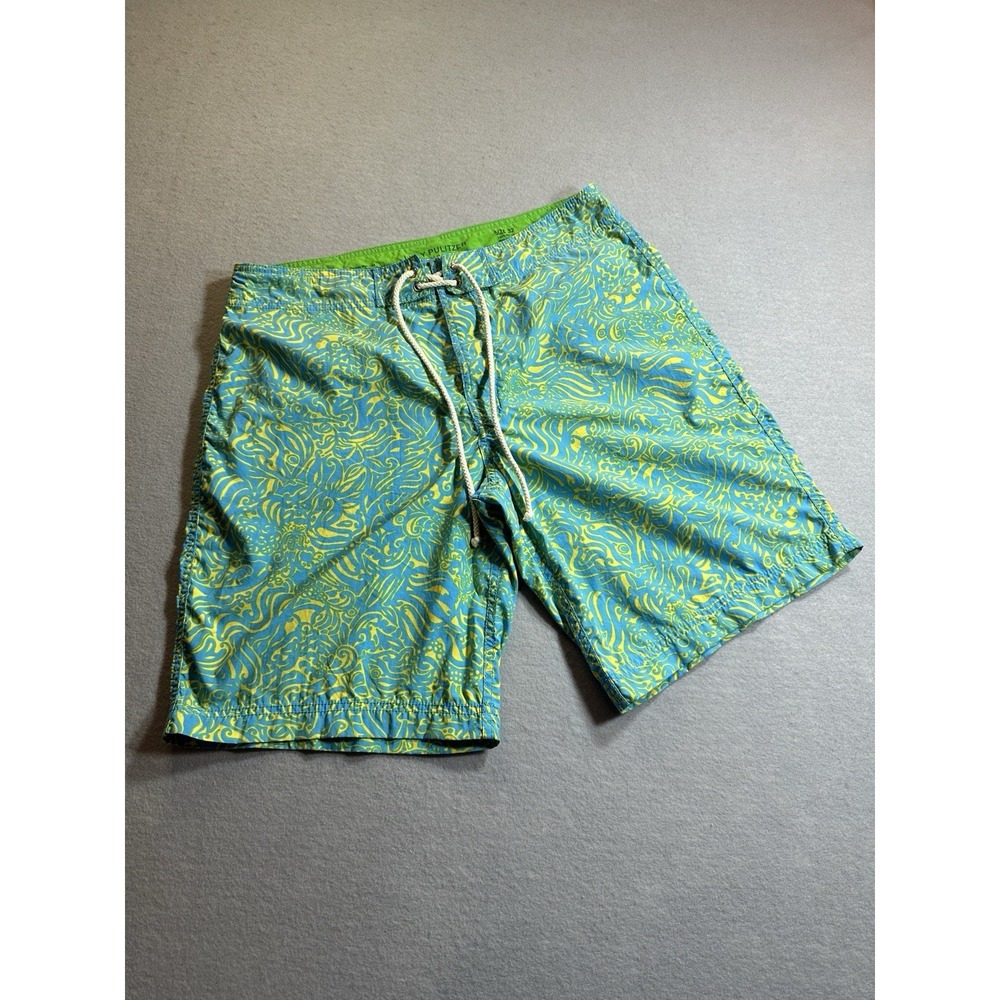 Lilly Pulitzer Via Palm Beach Mens 32 Swim Shorts Unlined Blue Yellow Pockets